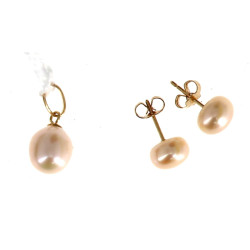Paire de BO or et perles et pendentif or