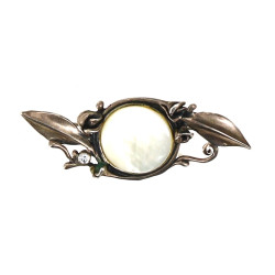 Broche en argent, nacre et strass, L 7 c