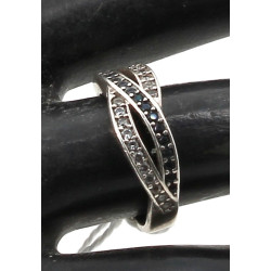 Bague jonc en argent 925ème sertie de 2 