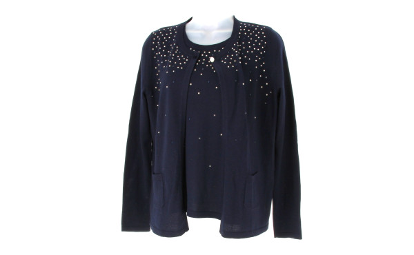 BASLER - Twinset bleu marine, 100% laine