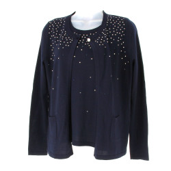 BASLER - Twinset bleu marine, 100% laine