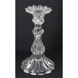 Flambeau ancien en verre moulé, décor cô