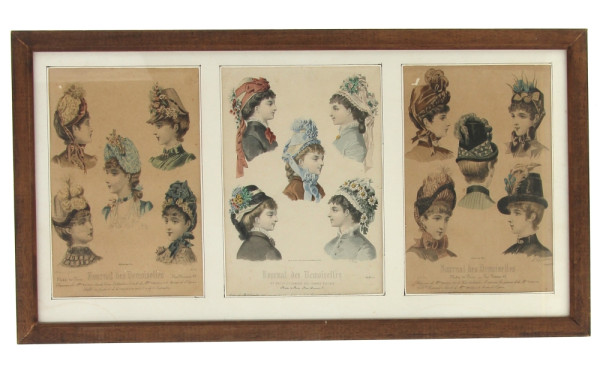 3 gravures de mode XIXe encadrées dans l