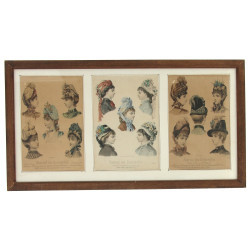 3 gravures de mode XIXe encadrées dans l