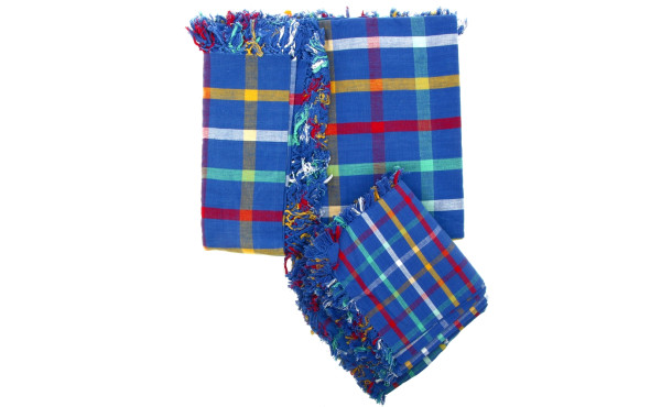 Nappe bleu à carreaux et 12 serviettes a