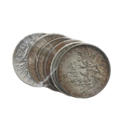 6 p. de 5 fr argent années 60, poids 71,