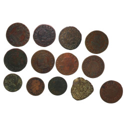 Lot de 13 monnaies royales en cuivre: 8 