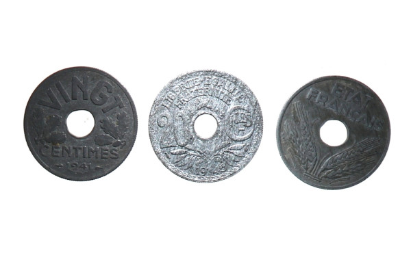 20 centimes troué en zinc, 1945. Type Li