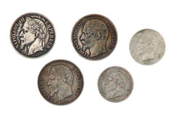 NAPOLEON III - 1 fr 1860A, 1 fr 1852 A, 