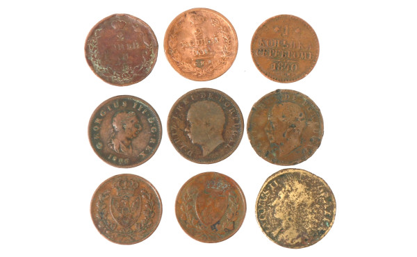 Lot de 9 monnaies étrangères XIXe dont 2