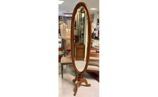 Psyché en merisier sur pivot, glace bise