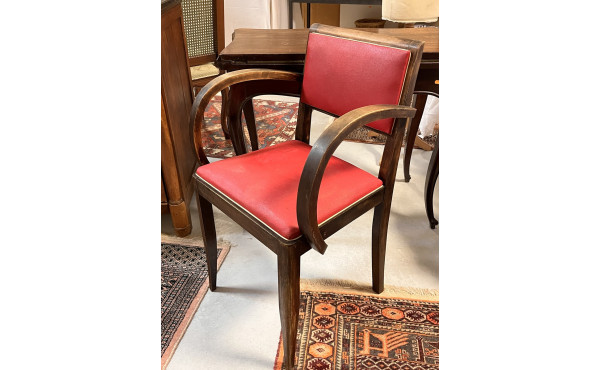 Fauteuil bridge skaï rouge années 50