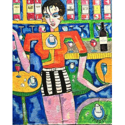 THEO (Xxème) "La barmaid", huile sur toi