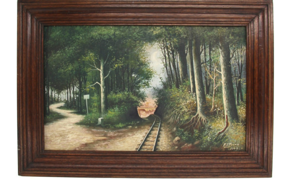 Ec. Française Xxe "Voie ferrée" huile su