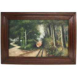 Ec. Française Xxe "Voie ferrée" huile su