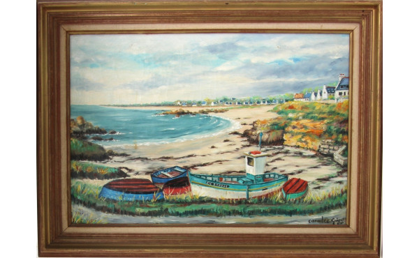 Gabriel CARADEC (1920-2004) "Bateaux à s