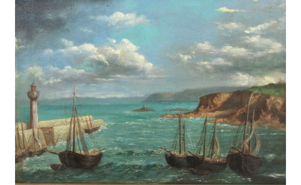 Ecole début Xxème "Marine au port", huil