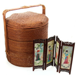 Pänier en paille tressée à trois compart