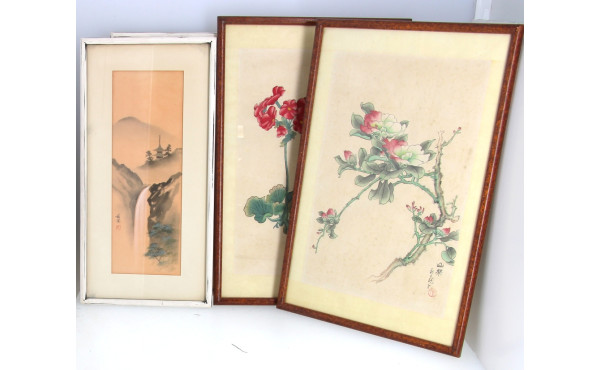 CHINE Xxème - Lot de 5 soies peintes : 3