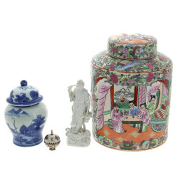 CHINE - Pot couvert en porcelaine à déco