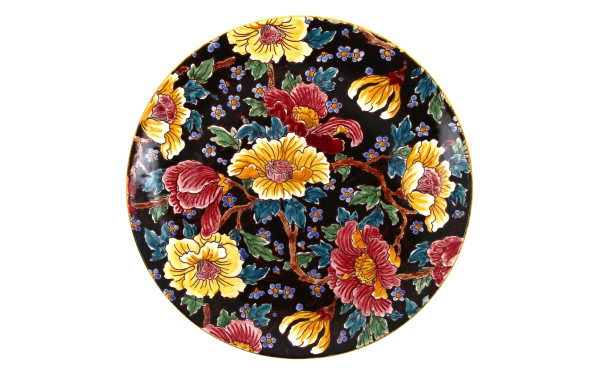 GIEN - Plat rond en faïence à décor flor