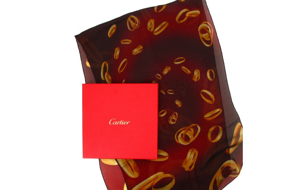 CARTIER - Echarpe en crêpe de soie à déc