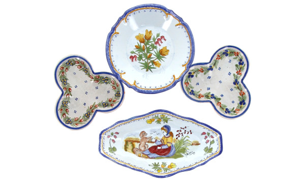 QUIMPER - Lot de 4 pièces en faïence pol