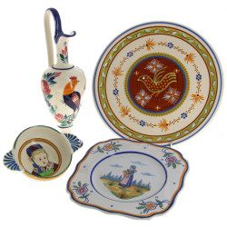 QUIMPER - Lot de 4 pièces en faïence pol