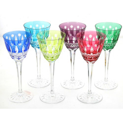 6 verres roemers en cristal de couleurs,