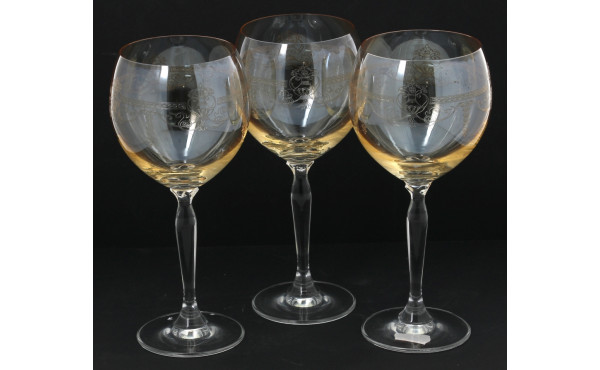 6 verres ballons en cristal ambré et cri