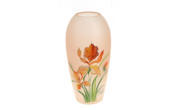 Vase en verre à décor peint d'iris orang