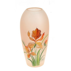Vase en verre à décor peint d'iris orang