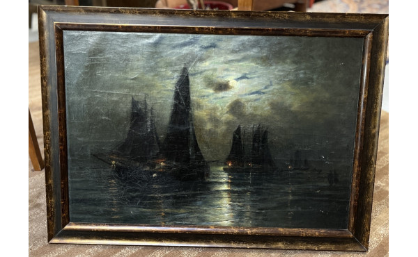 Ecole Xxe "Retour de pêche la nuit" huil