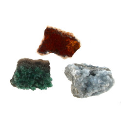 3 blocs de mineraux 9 à 13 cm (vert, ble
