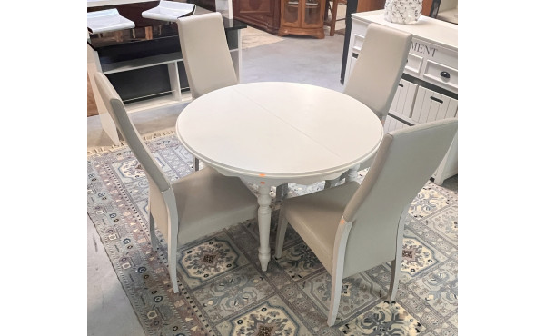 Table ronde blanche avec 2 allonges et 4