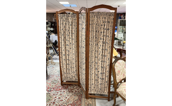 Paravent 4 feuilles en pin et tissu déco