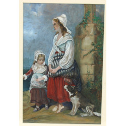 Ecole XIXème "L'attente du retour", goua