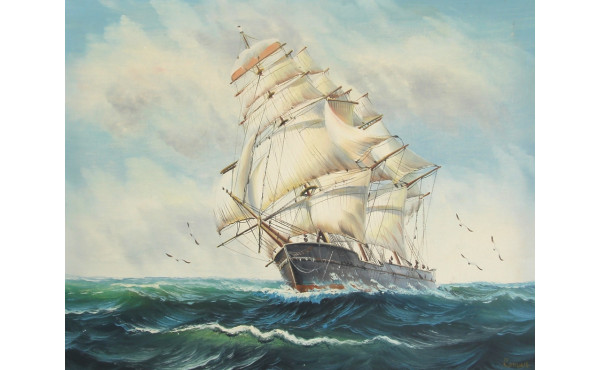 Ecole fin Xxème "Voilier en mer", huile 