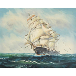 Ecole fin Xxème "Voilier en mer", huile 