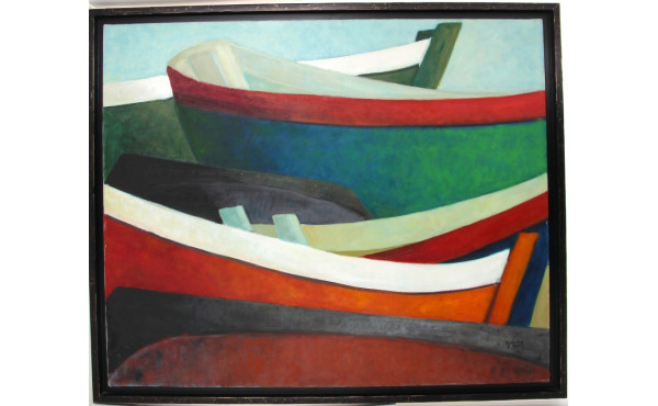 GWEN (1920-2018) "Barques au sec", huile