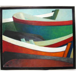 GWEN (1920-2018) "Barques au sec", huile