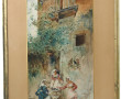 Ecole XIXème "En conversation", aquarell