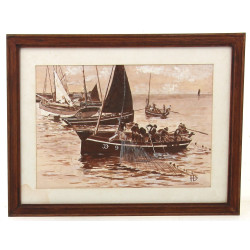 Monogramme HD "Scène de pêche", gouache 