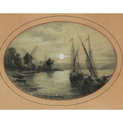 M. de Lartigue (XIXè) "Paysage aux mouli