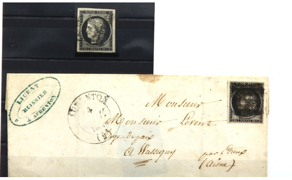 FRANCE n°3 oblit. Et n°3 sur lettre ave