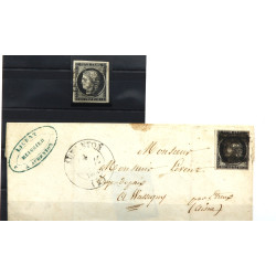 FRANCE n°3 oblit. Et n°3 sur lettre ave