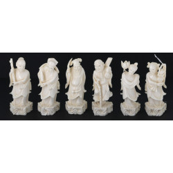 CHINE - Série de 6 statuettes en ivoire 