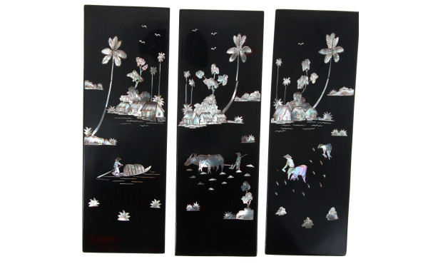 ASIE (Xxème) - 5 panneaux en laque et in