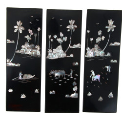 ASIE (Xxème) - 5 panneaux en laque et in