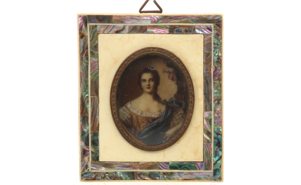 Miniature encadrée, portrait de femme du